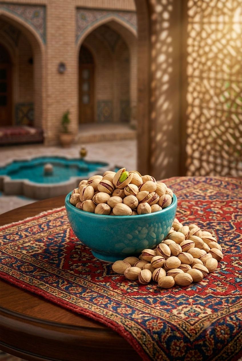 Fandoghi Iranian pistachios, round and hazelnut-shaped